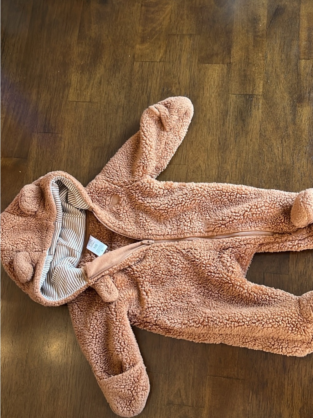 Carter's Newborn Brown Sherpa Bear One-Piece Footie Pram with Mittens